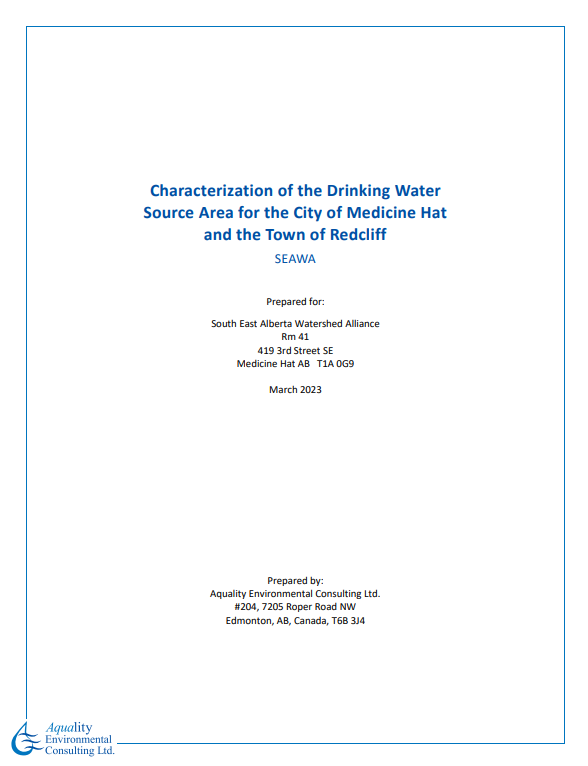 Characterization of the Drinking Water Source Area for the City of Medicine Hat and the Town of Redcliff