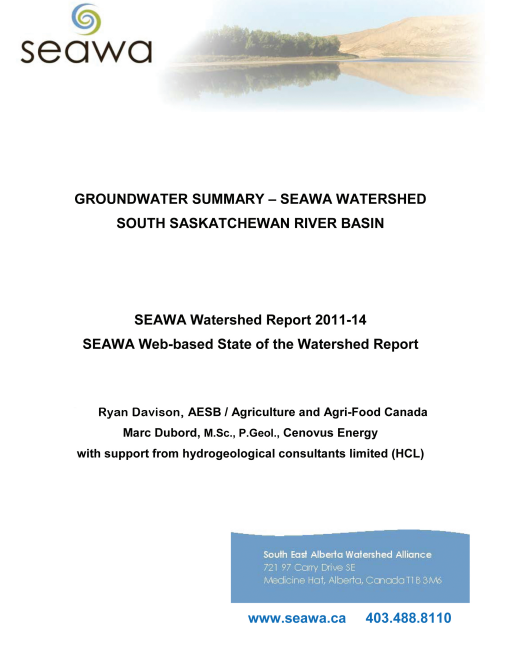 GROUNDWATER SUMMARY – SEAWA WATERSHED SOUTH SASKATCHEWAN RIVER BASIN